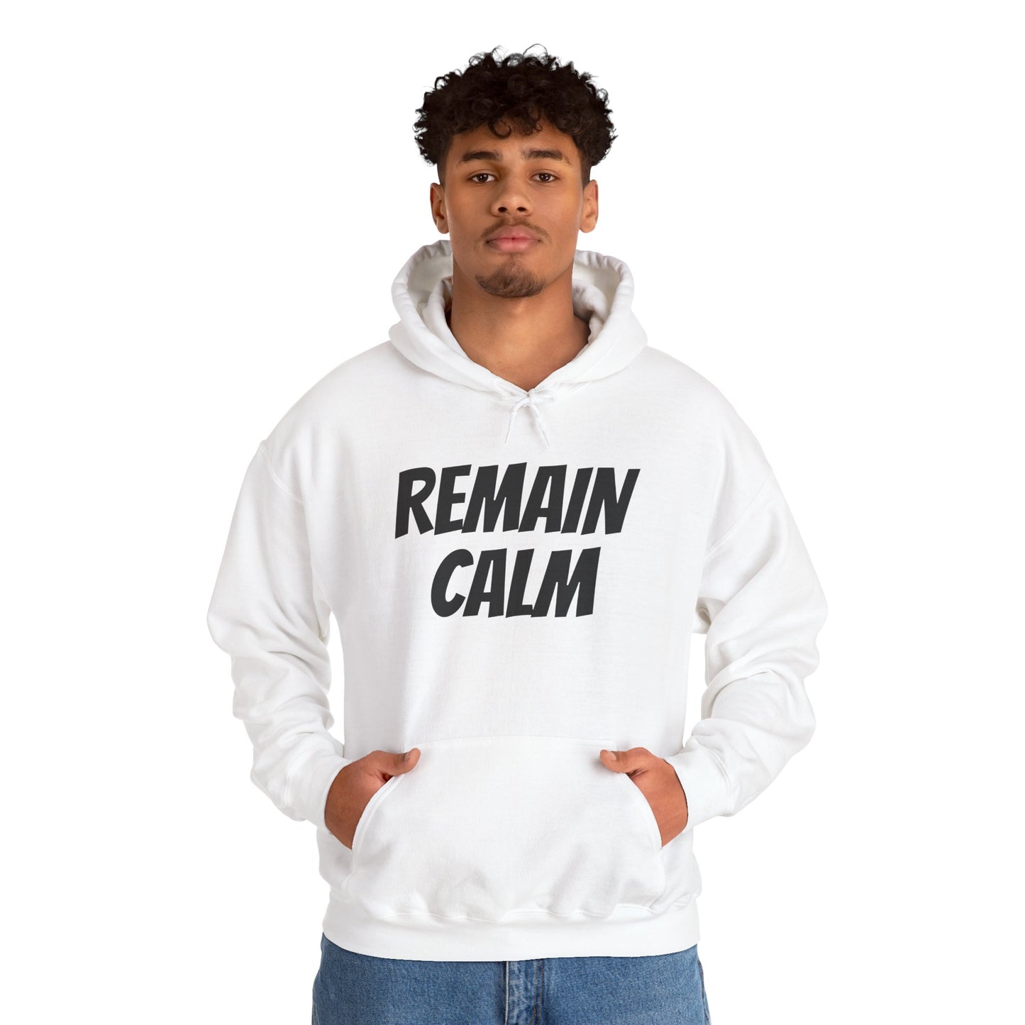 Relaxed Fit Hoodie with 'Remain Calm' Design - Perfect for Stress Relief & Everyday Comfort
