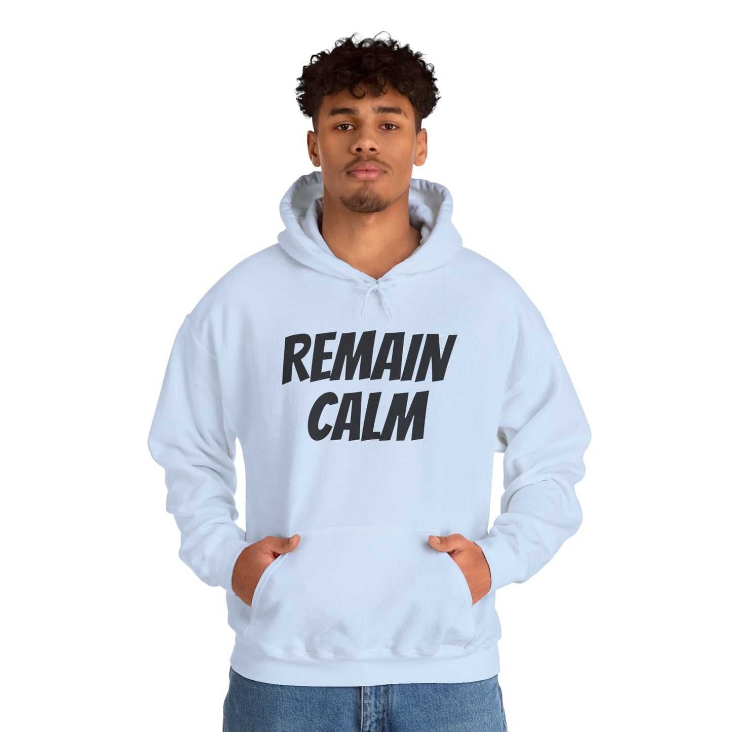 Relaxed Fit Hoodie with 'Remain Calm' Design - Perfect for Stress Relief & Everyday Comfort