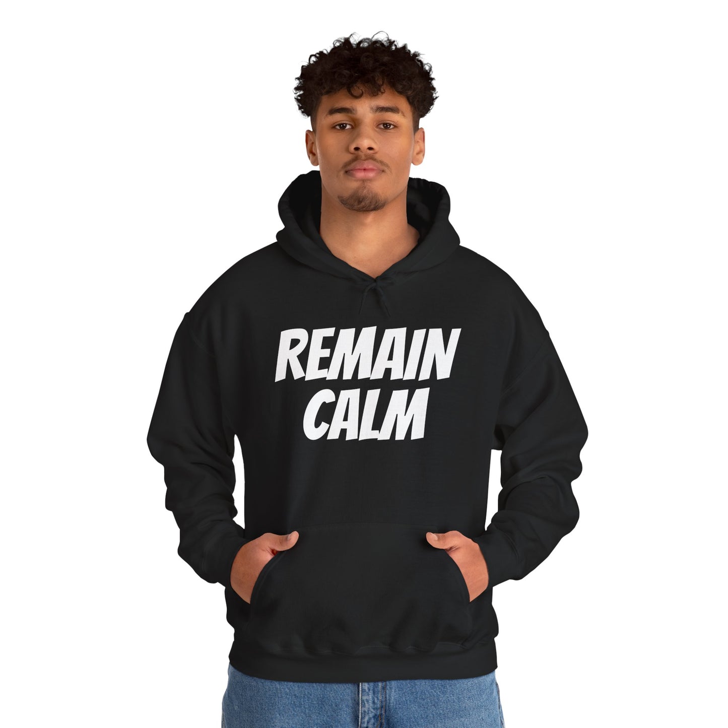 Relaxed Fit Hoodie with 'Remain Calm' Design - Perfect for Stress Relief & Everyday Comfort