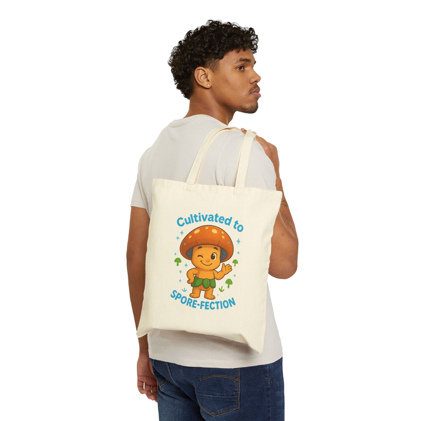 Mushroom Tote Bag — "Cultivated to Spore-fection" Cute Fungi Canvas Tote