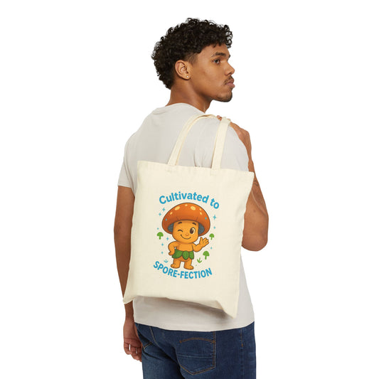 Mushroom Tote Bag — "Cultivated to Spore-fection" Cute Fungi Canvas Tote