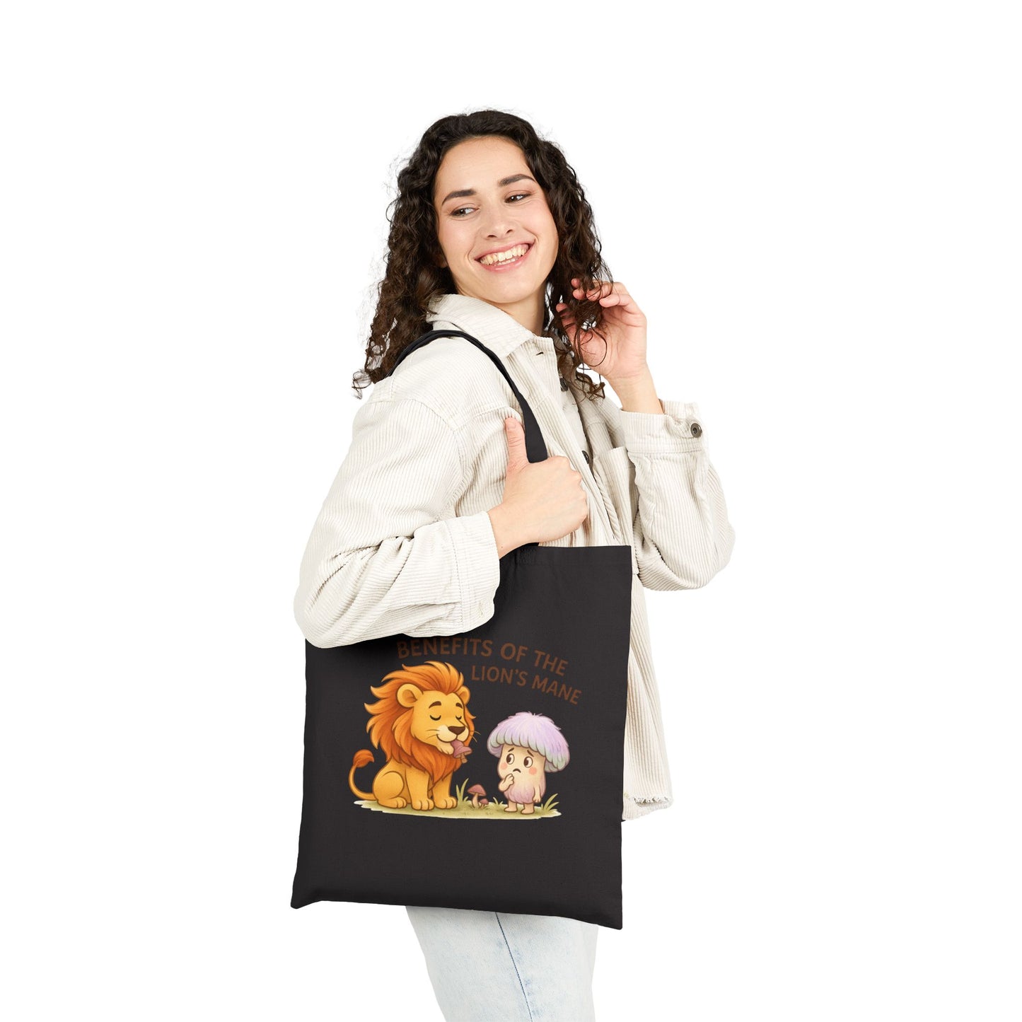 Lion’s Mane Mushroom Canvas Tote Bag — 'Benefits of the Lion’s Mane' One-Sided Cotton Tote