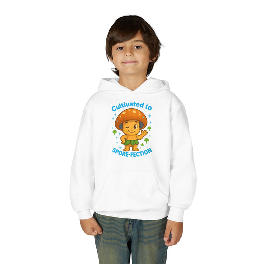 Youth Hoodie — "Cultivated to Spore-fection" Cute Mushroom Cartoon Personalized Hooded Sweatshirt
