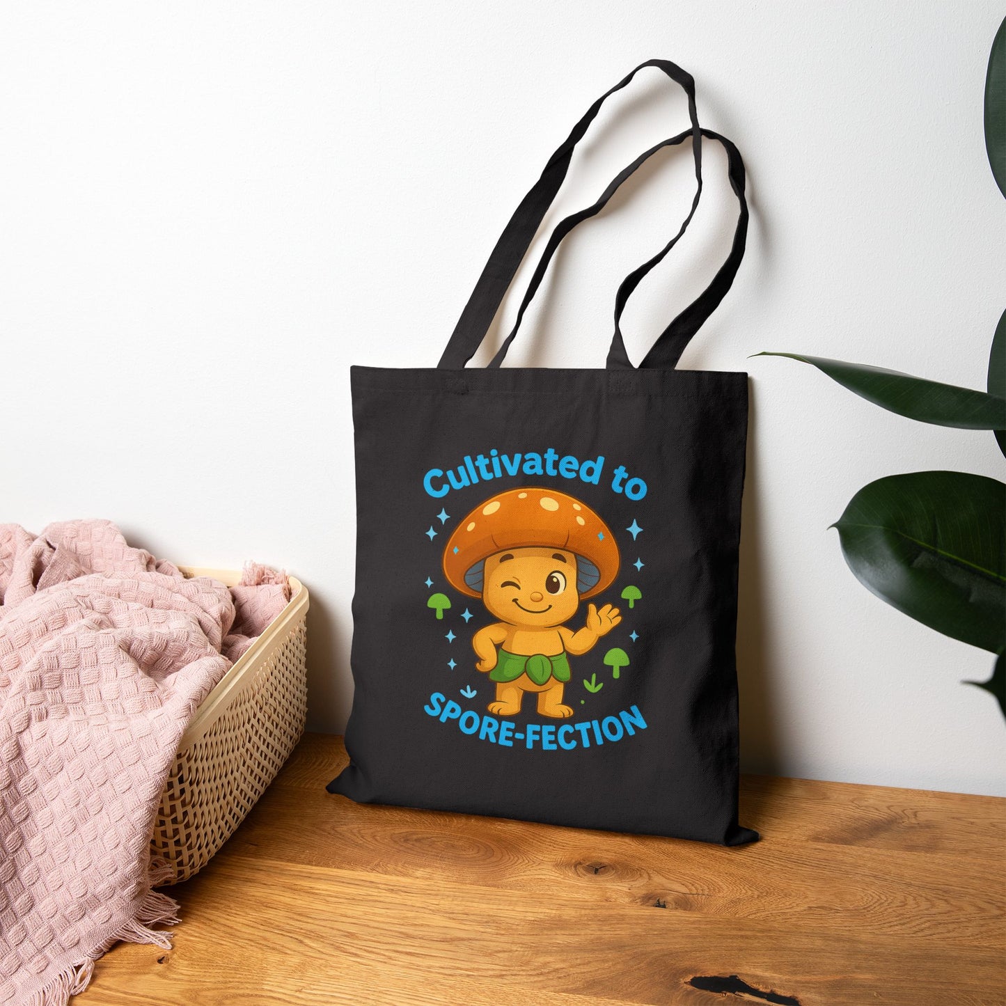 Mushroom Tote Bag — "Cultivated to Spore-fection" Cute Fungi Canvas Tote