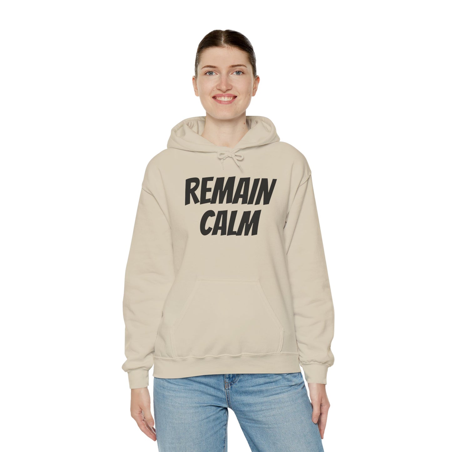 Relaxed Fit Hoodie with 'Remain Calm' Design - Perfect for Stress Relief & Everyday Comfort