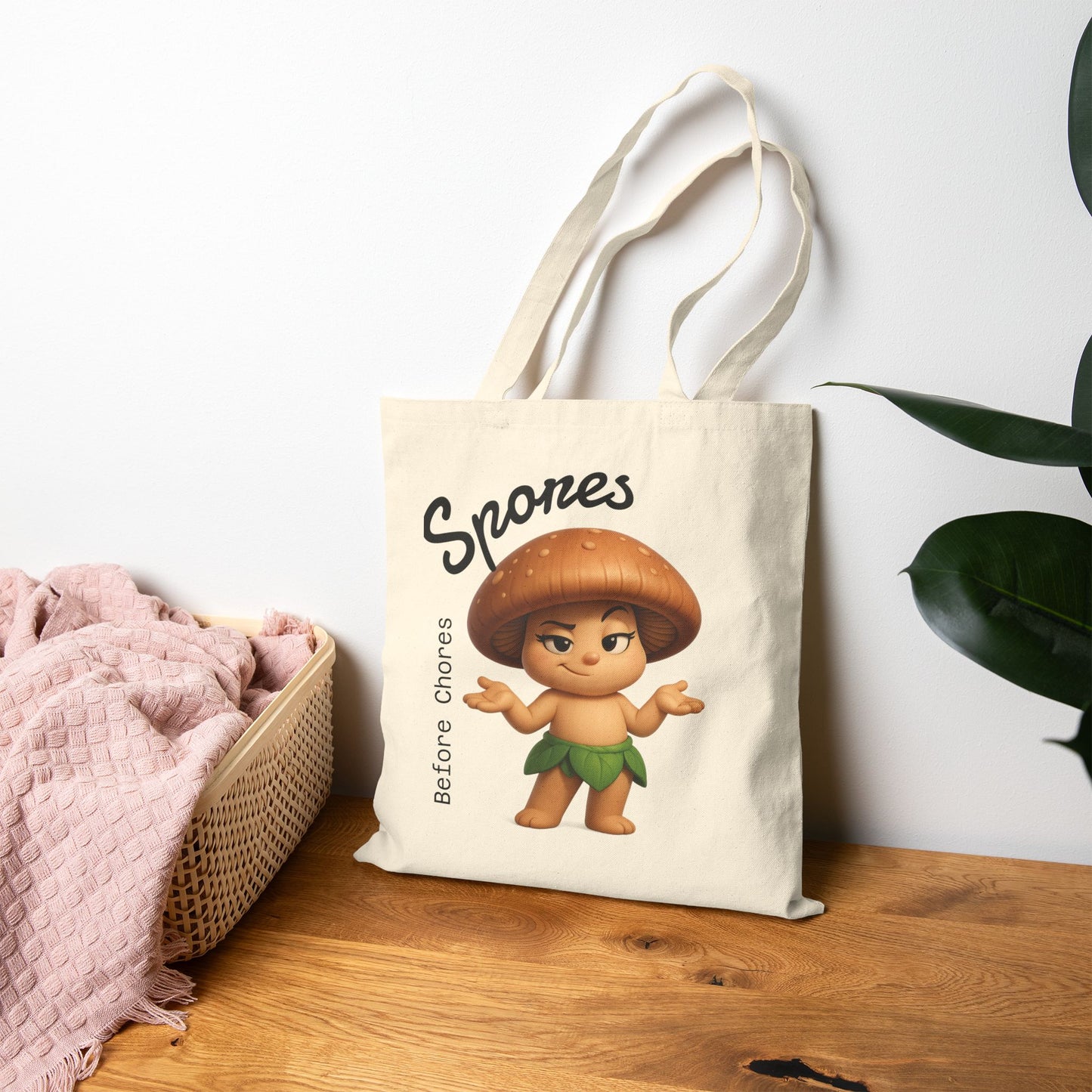 Mushroom Sprout Tote Bag — 'Spores' Cute Cartoon Canvas Shopper