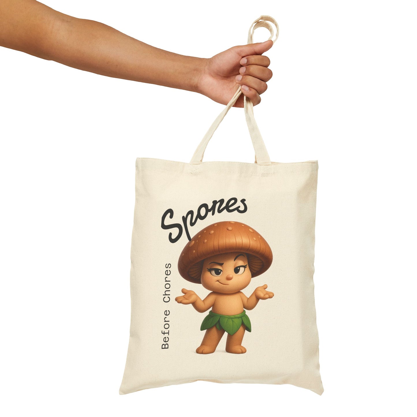 Mushroom Sprout Tote Bag — 'Spores' Cute Cartoon Canvas Shopper