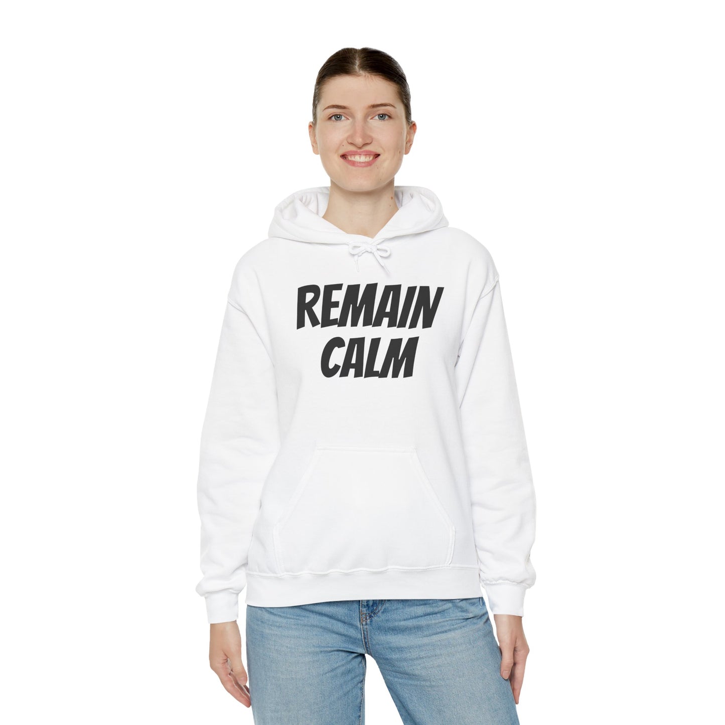 Relaxed Fit Hoodie with 'Remain Calm' Design - Perfect for Stress Relief & Everyday Comfort