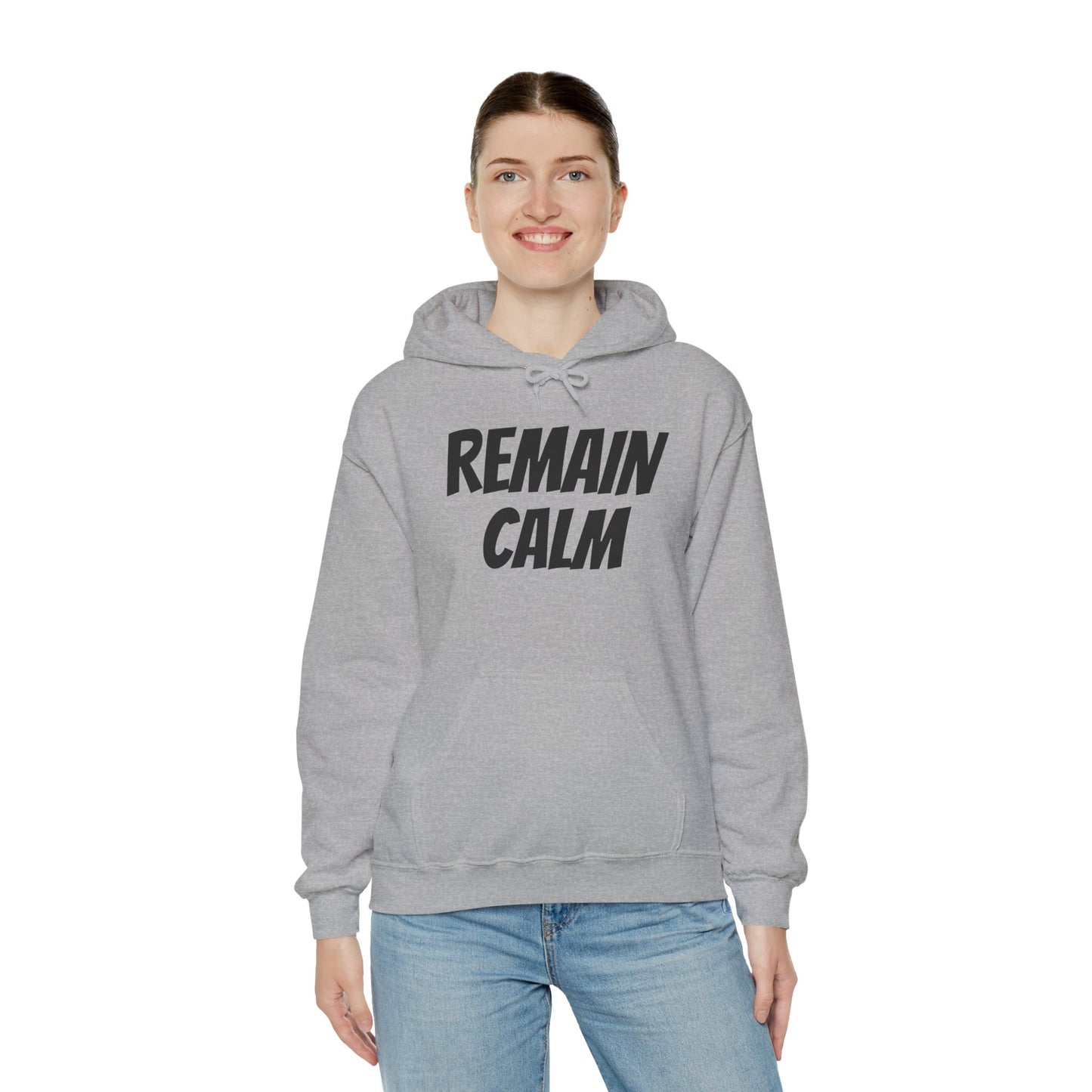 Relaxed Fit Hoodie with 'Remain Calm' Design - Perfect for Stress Relief & Everyday Comfort