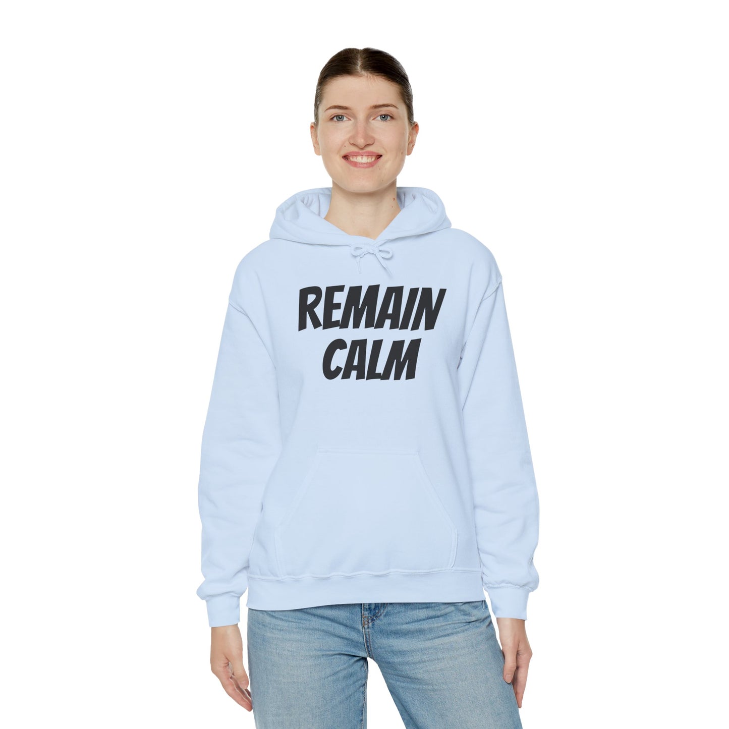Relaxed Fit Hoodie with 'Remain Calm' Design - Perfect for Stress Relief & Everyday Comfort