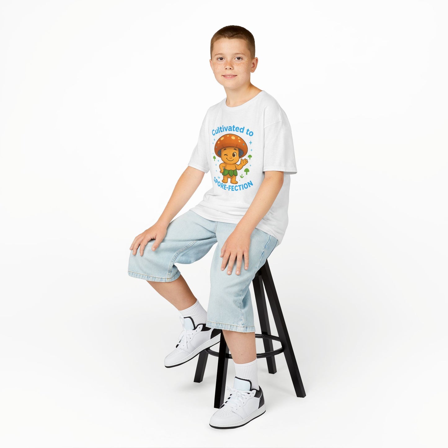Kids Tee — "Cultivated to Spore-fection" Cute Mushroom Graphic
