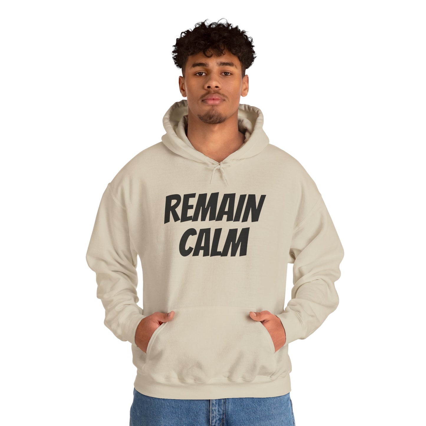 Relaxed Fit Hoodie with 'Remain Calm' Design - Perfect for Stress Relief & Everyday Comfort