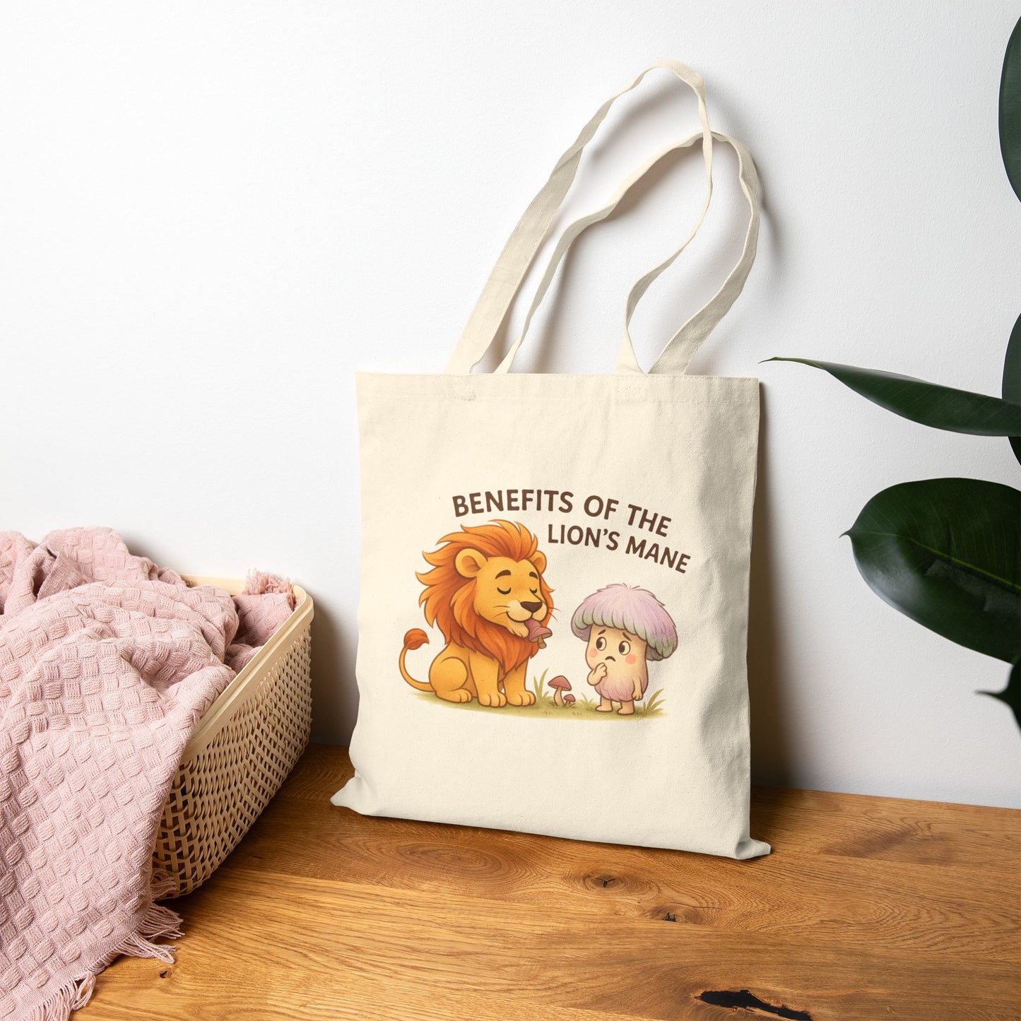 Lion’s Mane Mushroom Canvas Tote Bag — 'Benefits of the Lion’s Mane' One-Sided Cotton Tote