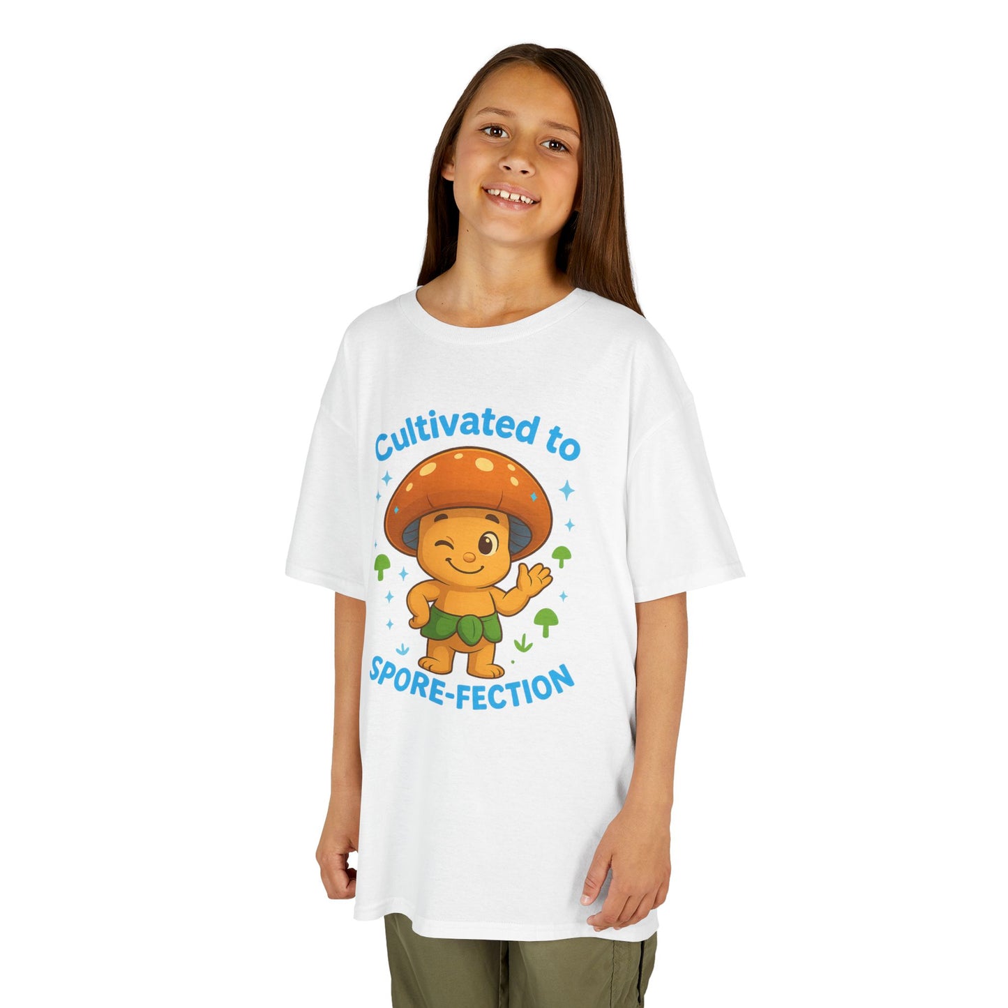 Kids Tee — "Cultivated to Spore-fection" Cute Mushroom Graphic