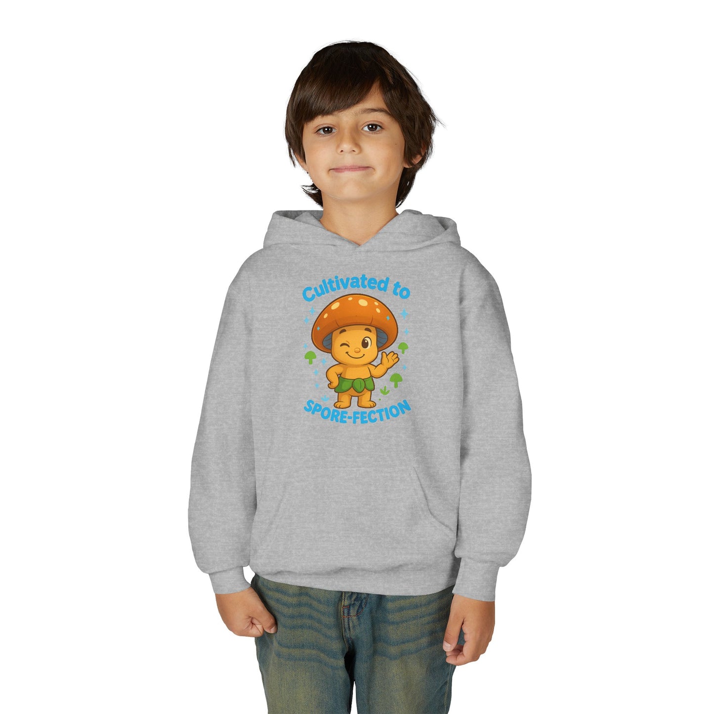 Youth Hoodie — "Cultivated to Spore-fection" Cute Mushroom Cartoon Personalized Hooded Sweatshirt