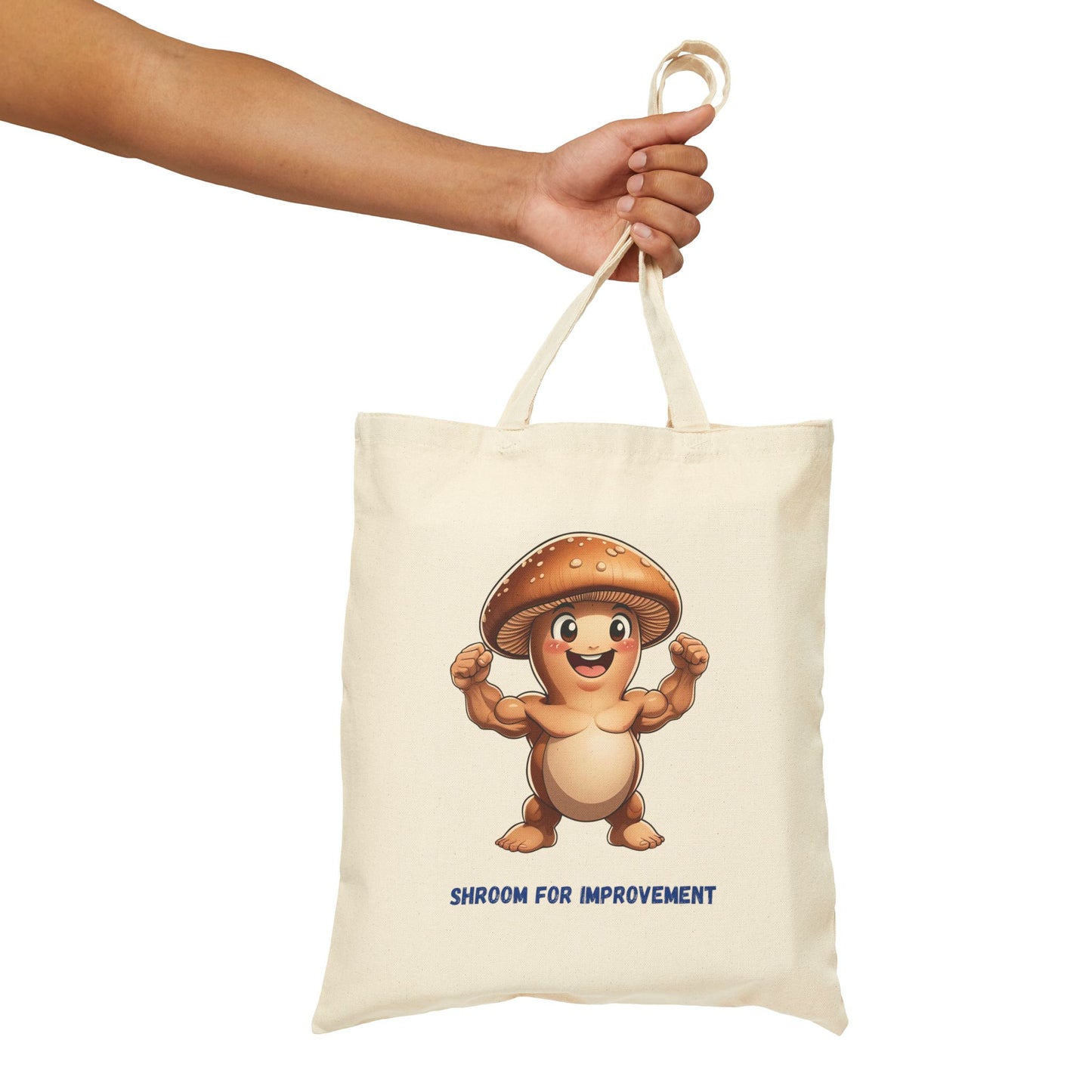 Canvas Tote Bag — 'Shroom for Improvement' Funny Mushroom Tote for Grocery, Market & Eco-Friendly Shopping