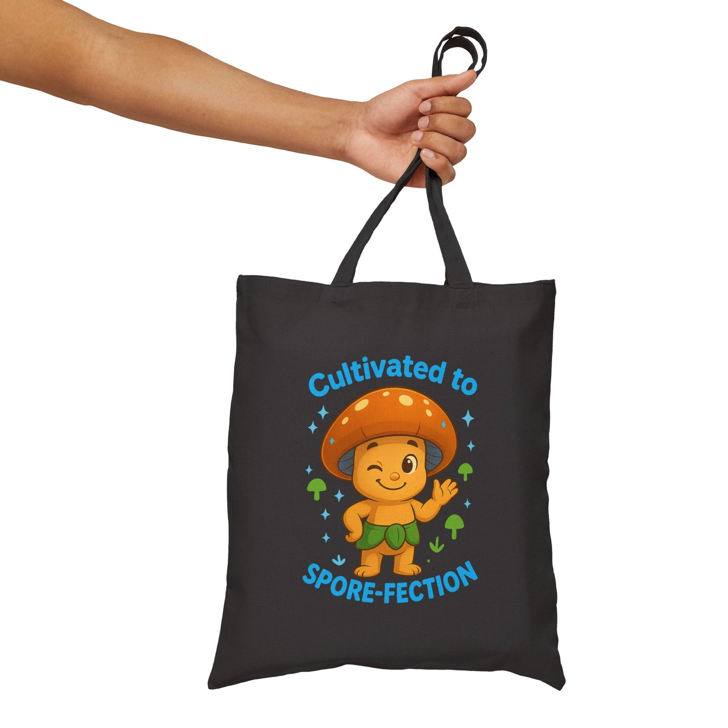 Mushroom Tote Bag — "Cultivated to Spore-fection" Cute Fungi Canvas Tote