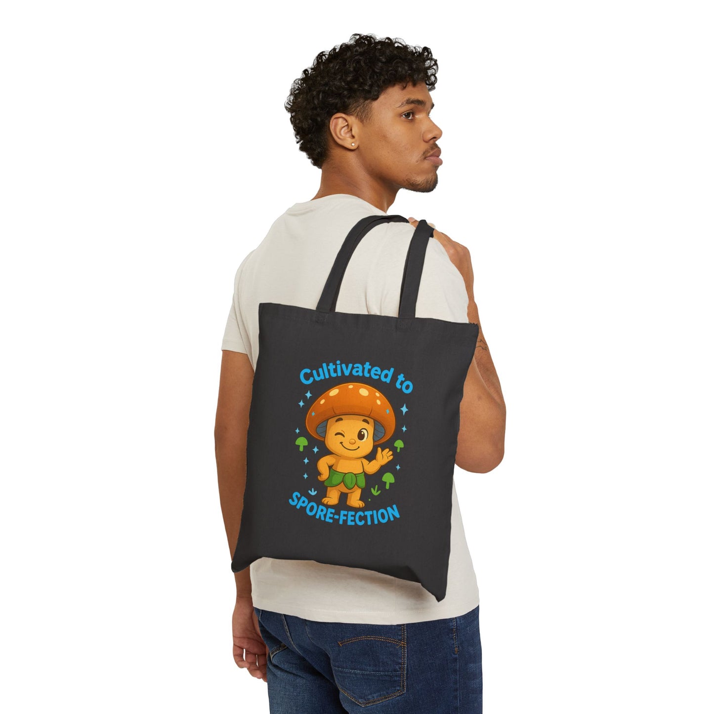 Mushroom Tote Bag — "Cultivated to Spore-fection" Cute Fungi Canvas Tote