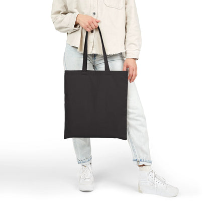 “Funny Cute Mushroom Sprout Tote Bag – Spores Before Chores" Cotton Canvas Shopper (Black) by Printify