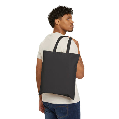 Black Tote Bag — "Remain Calm and Let That Shiitake Go" Cute Mushroom Meditation Canvas Tote by Printify