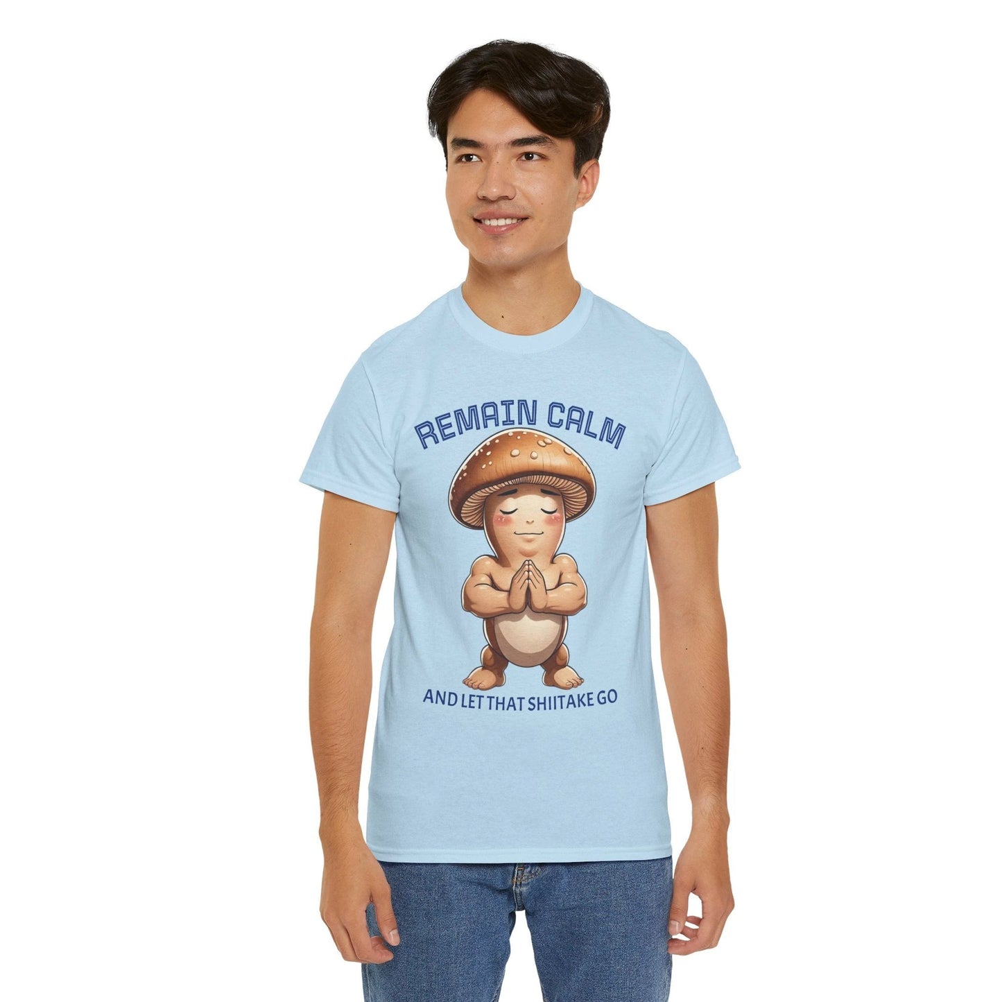 “Funny Mushroom Tee – Remain Calm & Let That Shiitake Go” - Unisex Heavy Cotton by Printify