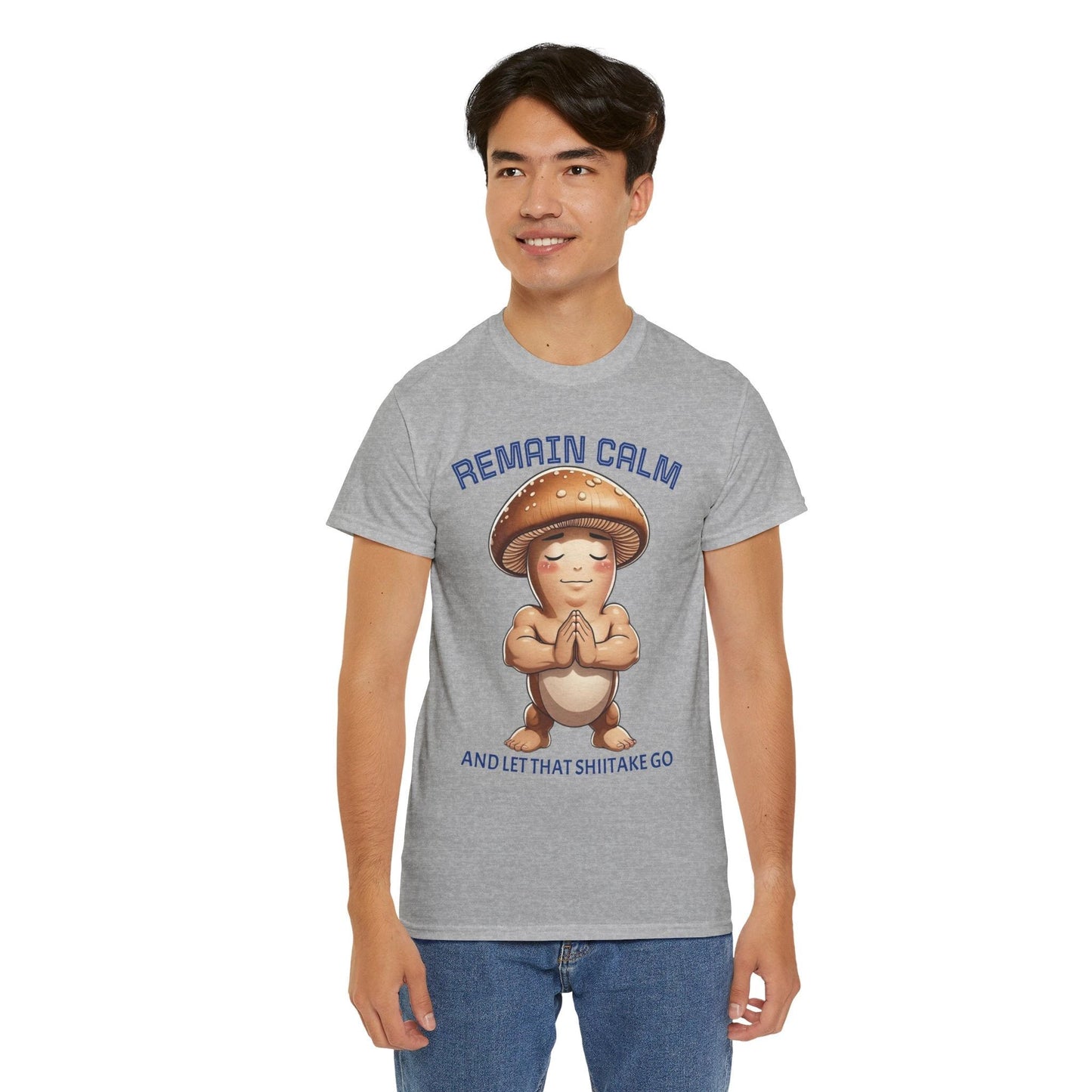 “Funny Mushroom Tee – Remain Calm & Let That Shiitake Go” - Unisex Heavy Cotton by Printify