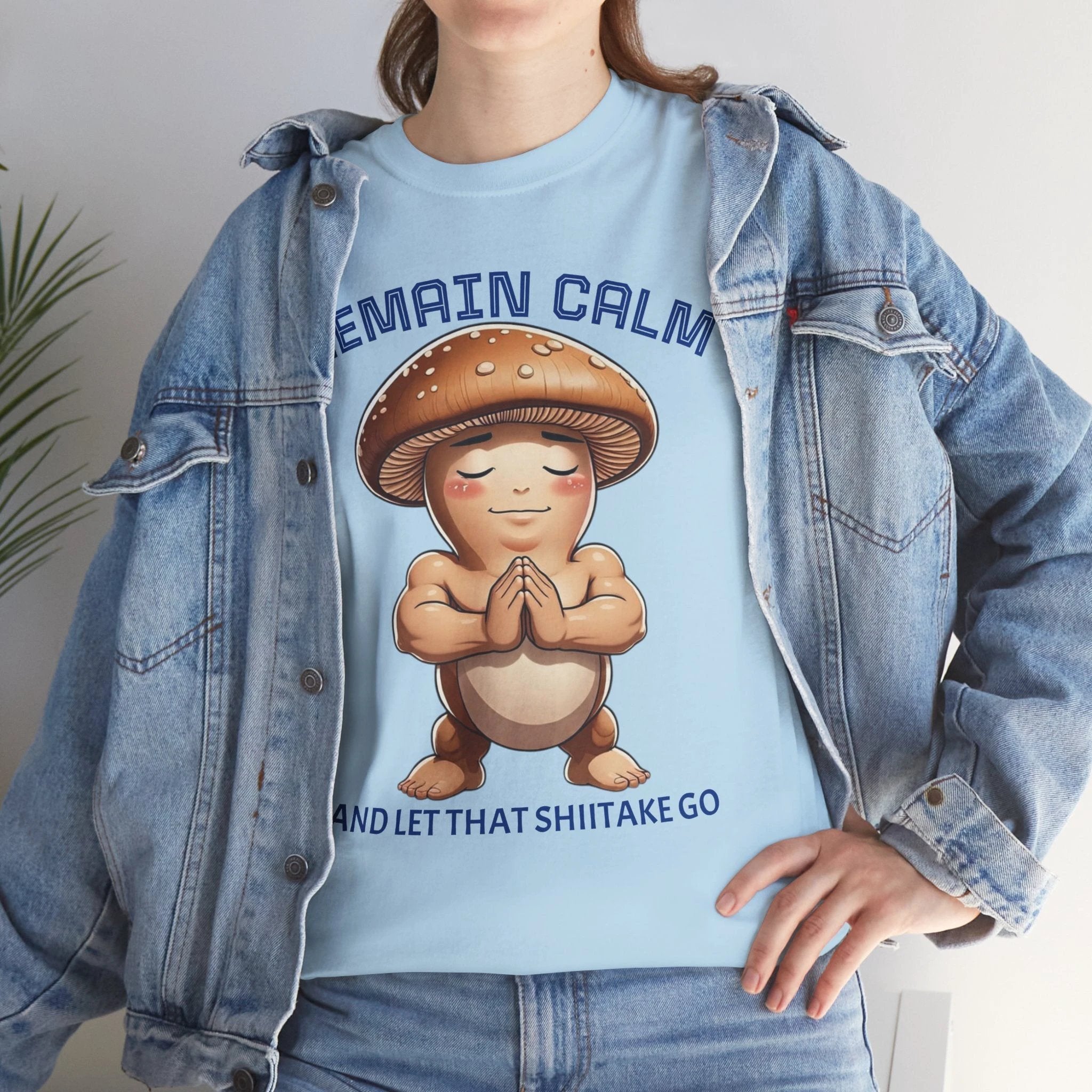 “Funny Mushroom Tee – Remain Calm & Let That Shiitake Go” - Unisex Heavy Cotton by Printify