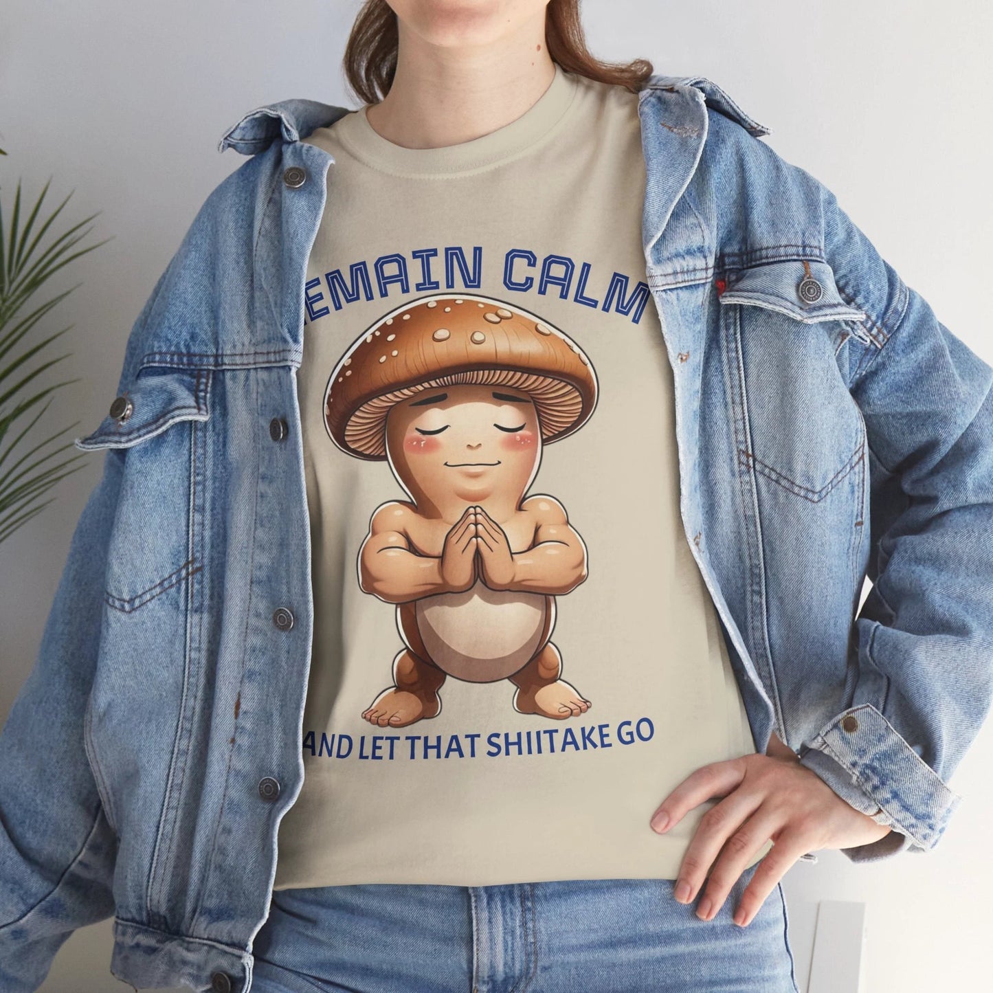 “Funny Mushroom Tee – Remain Calm & Let That Shiitake Go” - Unisex Heavy Cotton by Printify