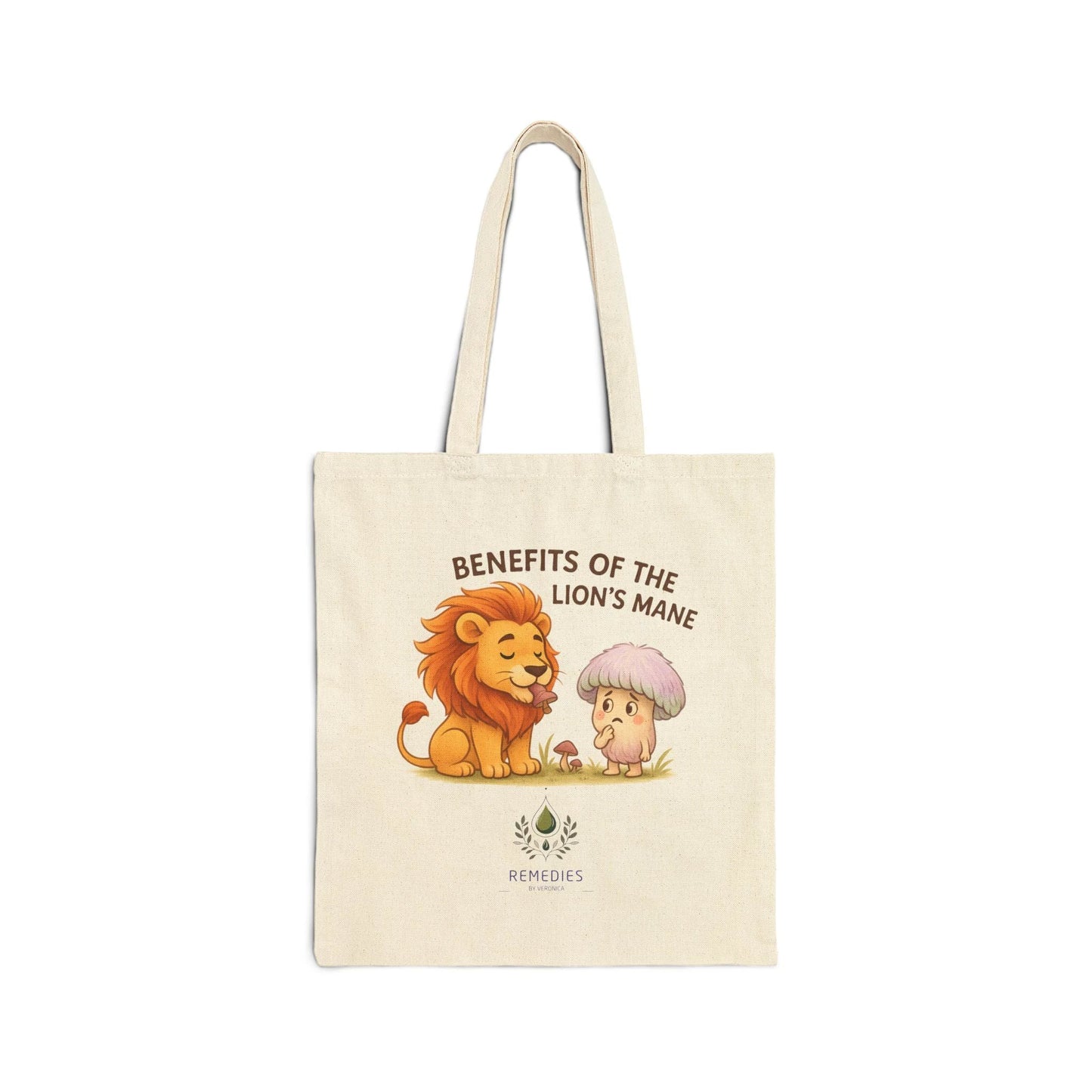 Lion’s Mane Mushroom Canvas Tote Bag — 'Benefits of the Lion’s Mane' Double-Sided Cotton Tote by Printify