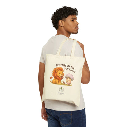 Lion’s Mane Mushroom Canvas Tote Bag — 'Benefits of the Lion’s Mane' Double-Sided Cotton Tote by Printify