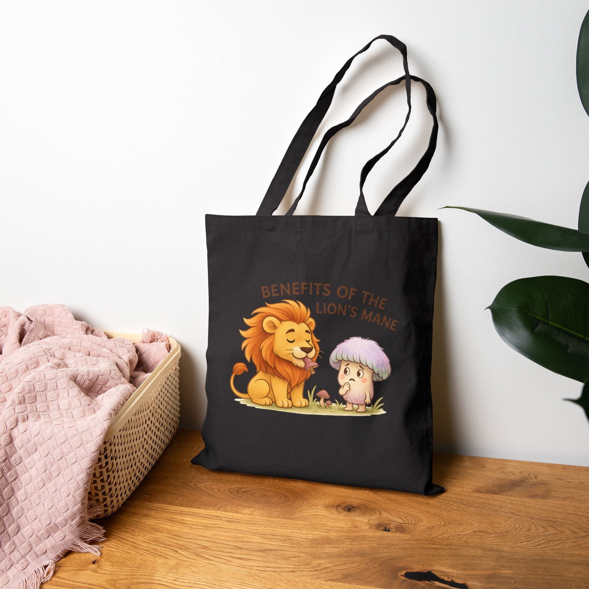 Lion’s Mane Mushroom Canvas Tote Bag — 'Benefits of the Lion’s Mane' One-Sided Cotton Tote by Printify