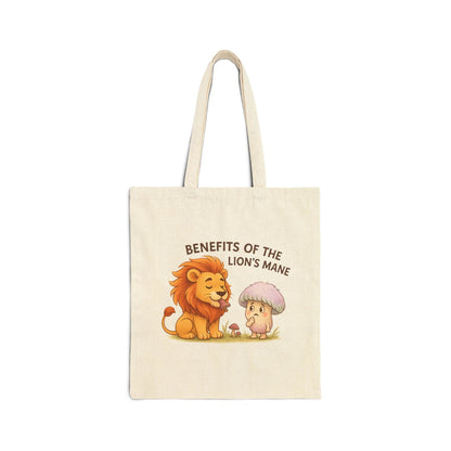 Lion’s Mane Mushroom Canvas Tote Bag — 'Benefits of the Lion’s Mane' One-Sided Cotton Tote by Printify