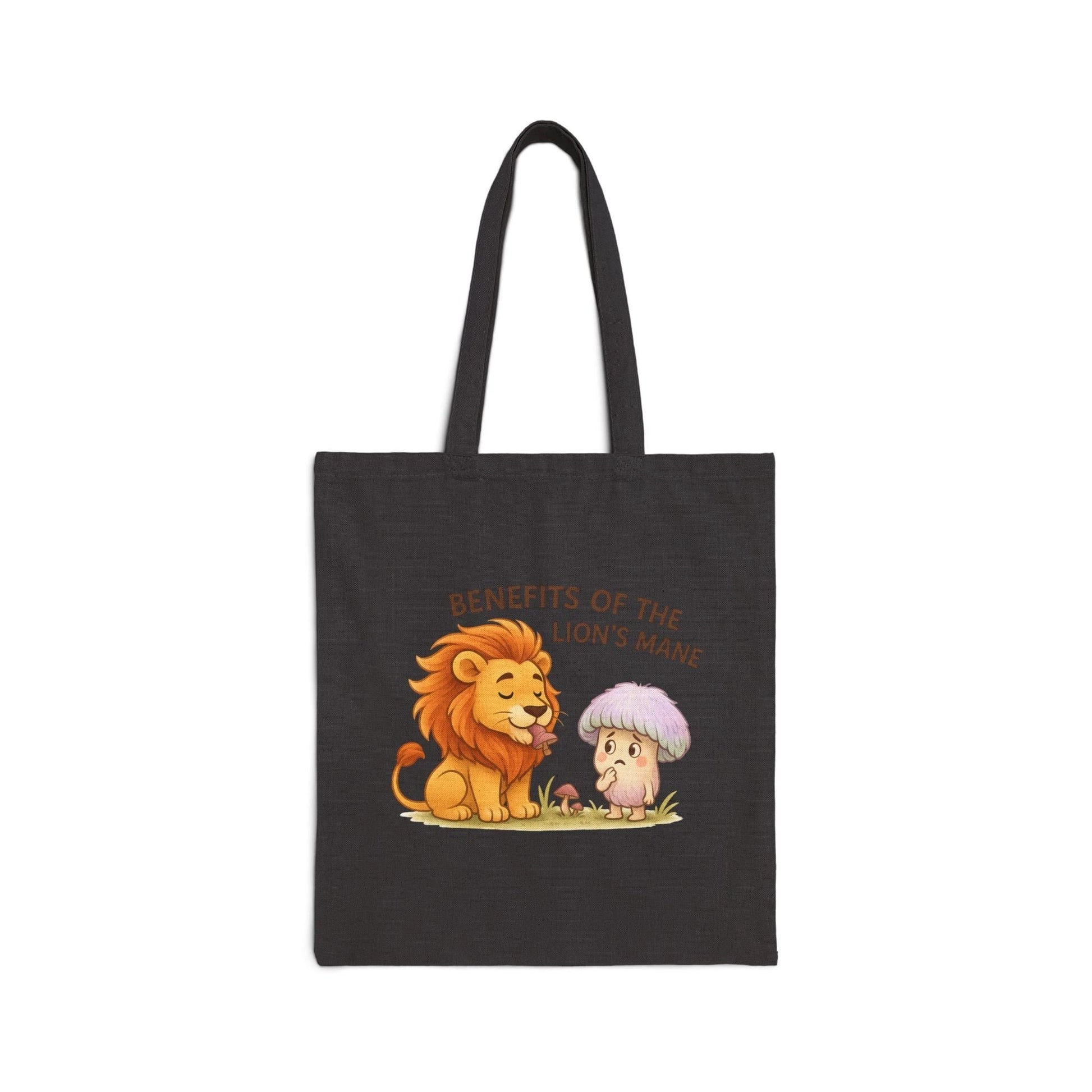 Lion’s Mane Mushroom Canvas Tote Bag — 'Benefits of the Lion’s Mane' One-Sided Cotton Tote by Printify