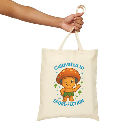 Mushroom Tote Bag — "Cultivated to Spore-fection" Cute Fungi Canvas Tote by Printify