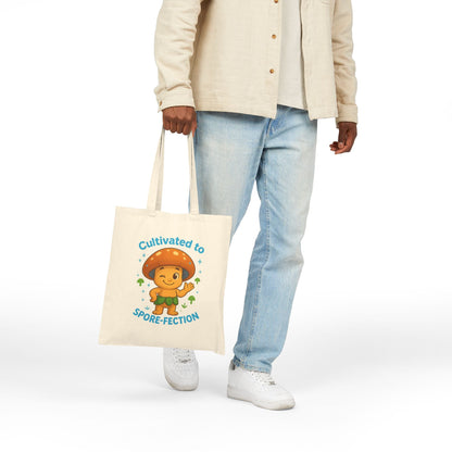 Mushroom Tote Bag — "Cultivated to Spore-fection" Cute Fungi Canvas Tote by Printify