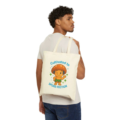 Mushroom Tote Bag — "Cultivated to Spore-fection" Cute Fungi Canvas Tote by Printify
