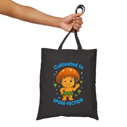 Mushroom Tote Bag — "Cultivated to Spore-fection" Cute Fungi Canvas Tote by Printify