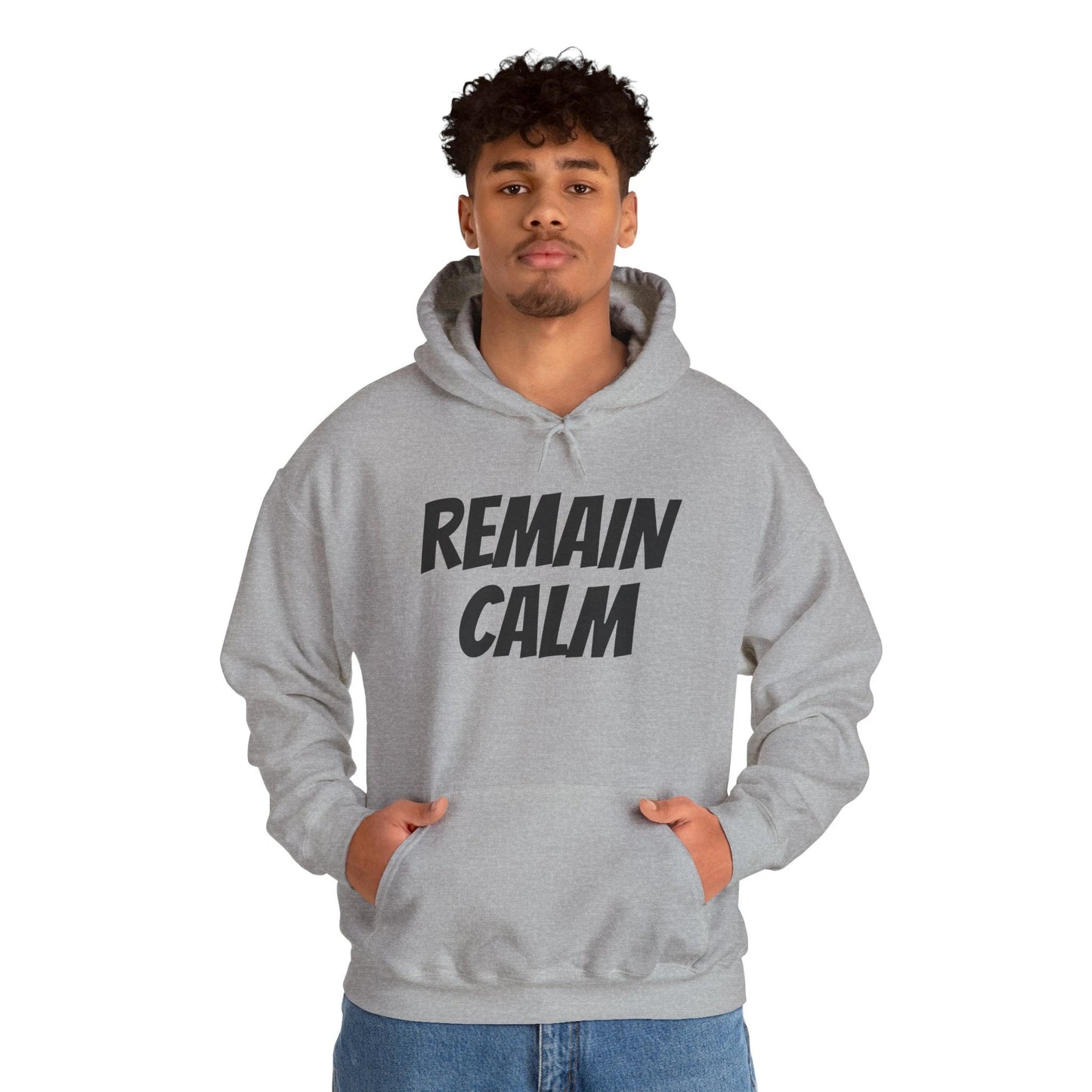 Relaxed Fit Hoodie with 'Remain Calm' Design - Perfect for Stress Relief & Everyday Comfort by Printify