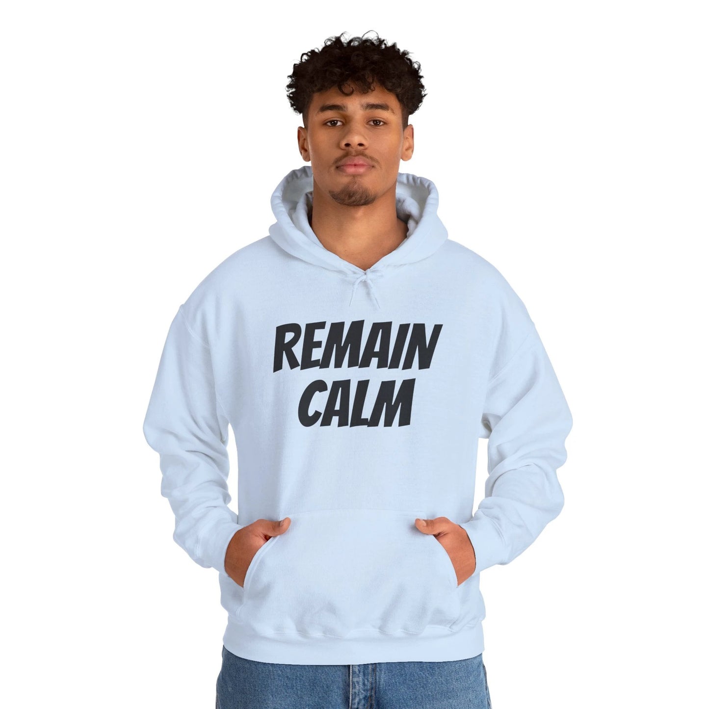 Relaxed Fit Hoodie with 'Remain Calm' Design - Perfect for Stress Relief & Everyday Comfort by Printify