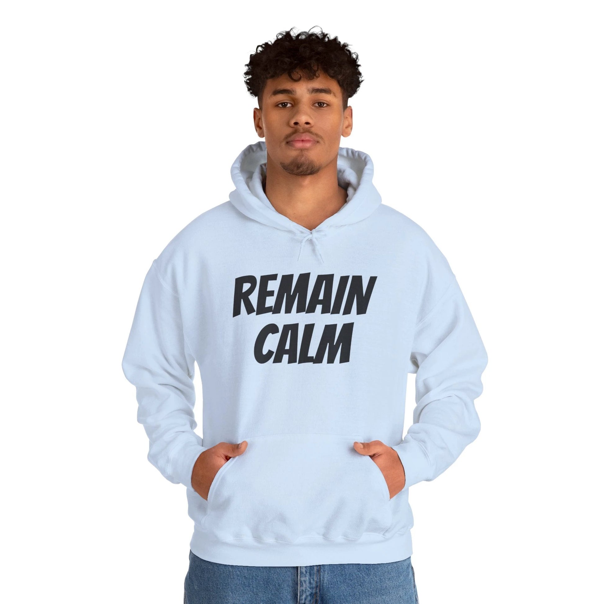 Relaxed Fit Hoodie with 'Remain Calm' Design - Perfect for Stress Relief & Everyday Comfort by Printify