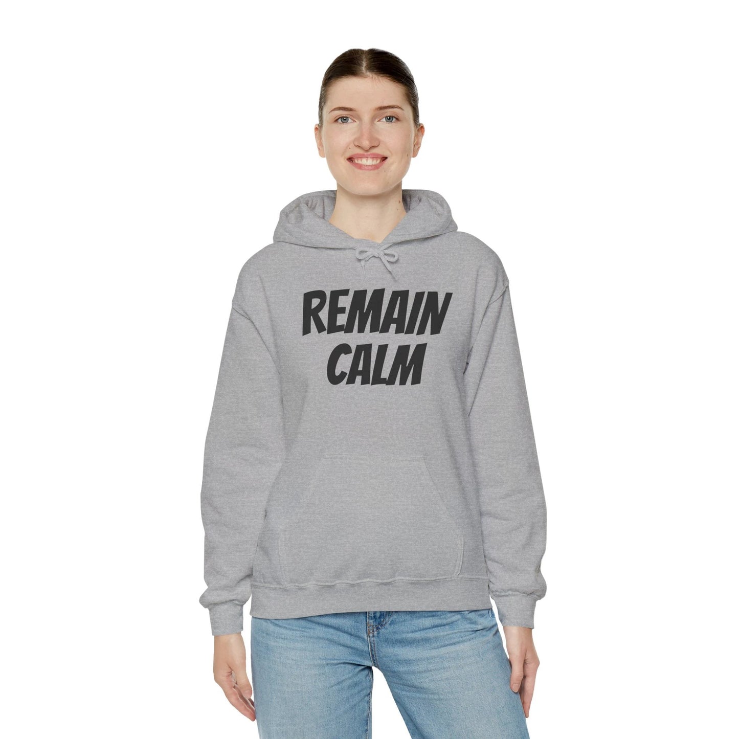Relaxed Fit Hoodie with 'Remain Calm' Design - Perfect for Stress Relief & Everyday Comfort by Printify