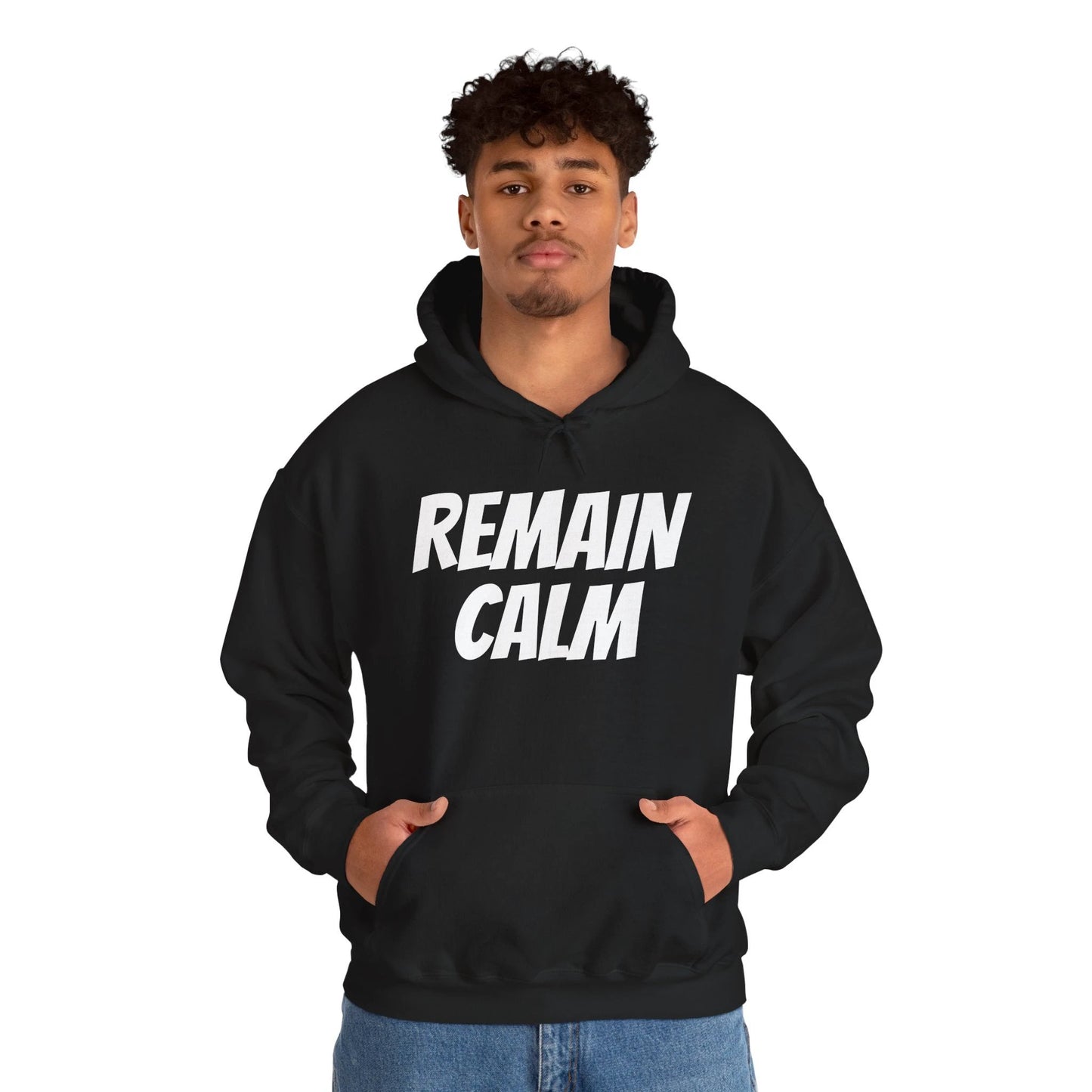 Relaxed Fit Hoodie with 'Remain Calm' Design - Perfect for Stress Relief & Everyday Comfort by Printify