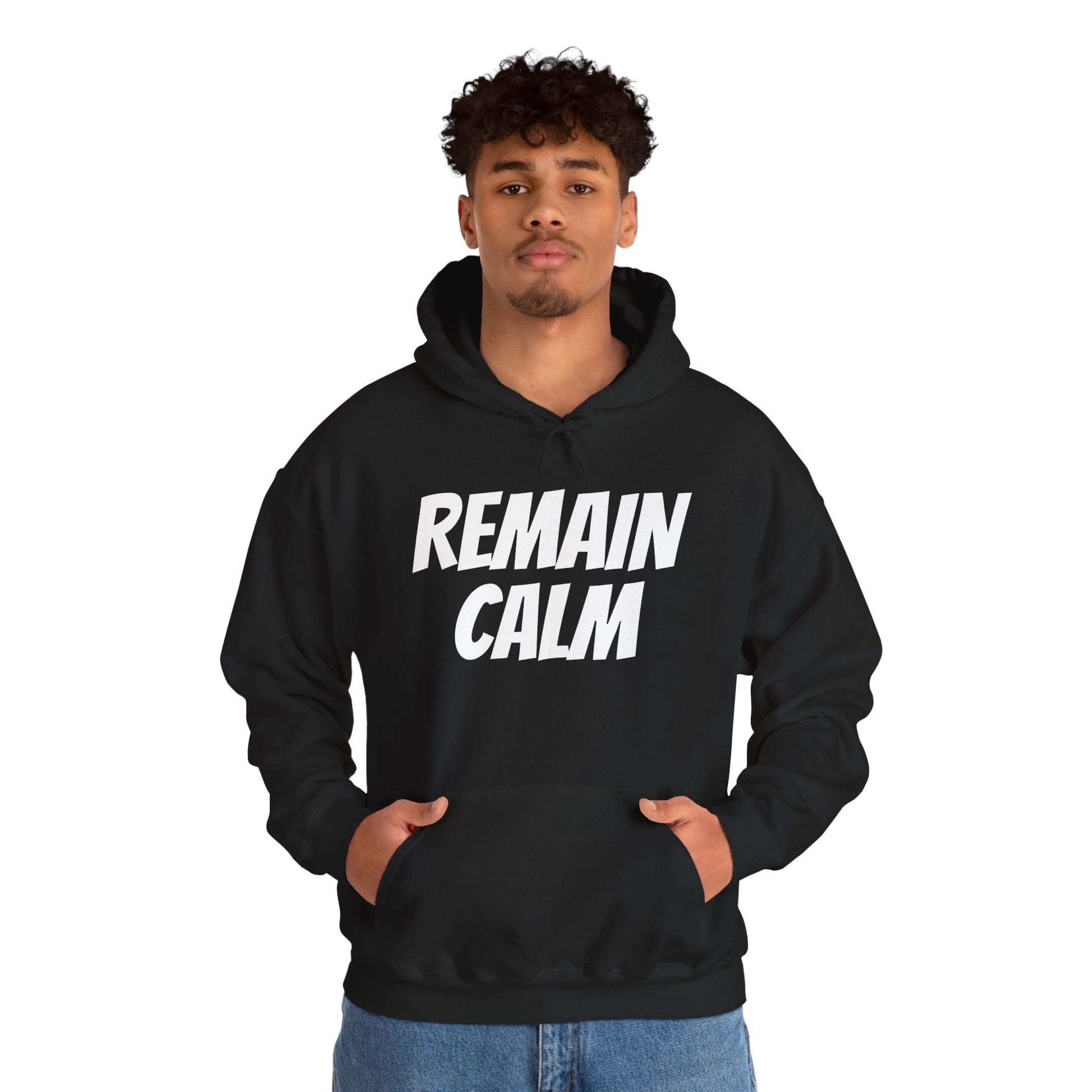 Relaxed Fit Hoodie with 'Remain Calm' Design - Perfect for Stress Relief & Everyday Comfort by Printify