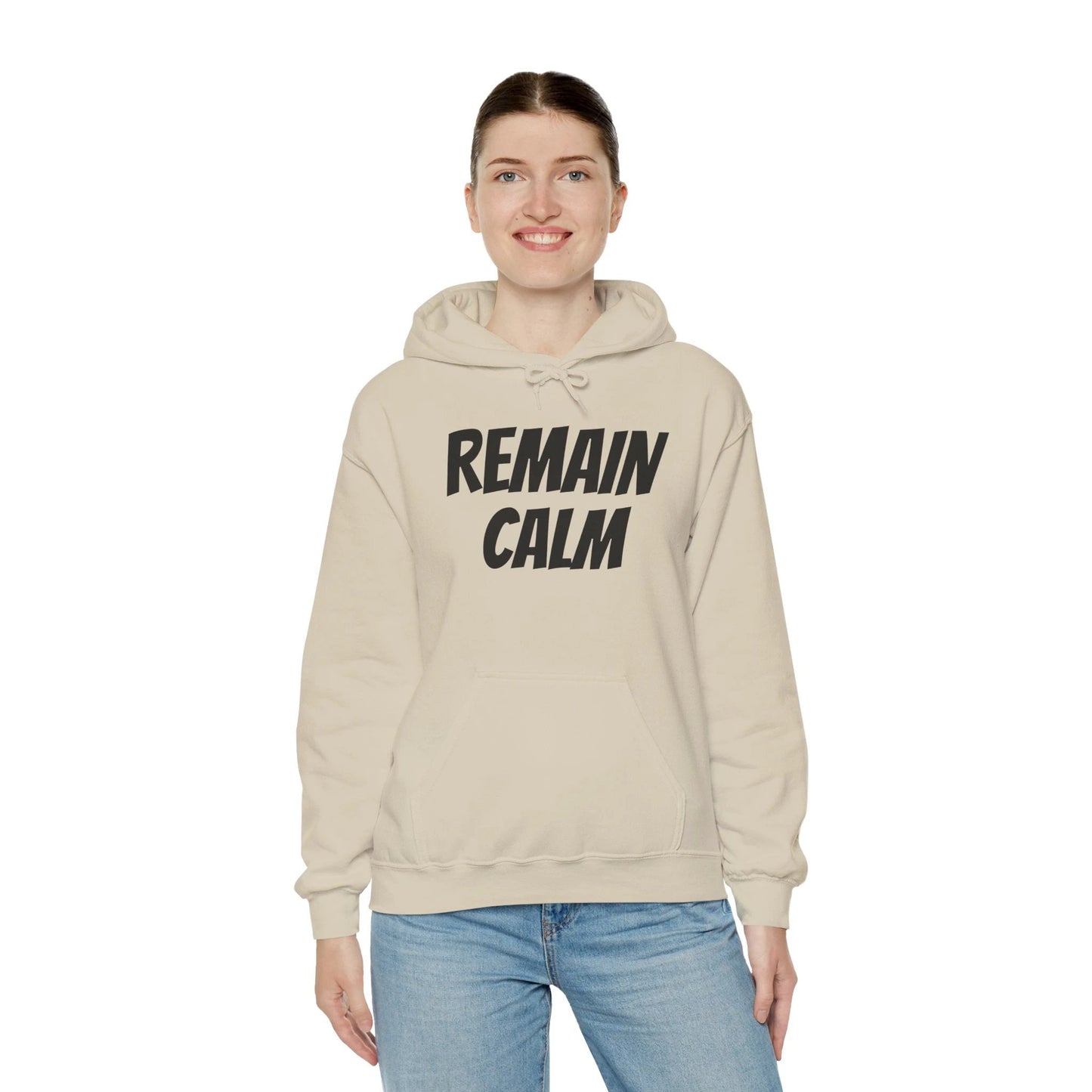 Relaxed Fit Hoodie with 'Remain Calm' Design - Perfect for Stress Relief & Everyday Comfort by Printify