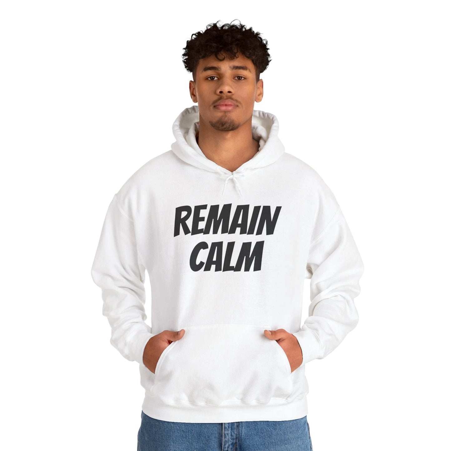 Relaxed Fit Hoodie with 'Remain Calm' Design - Perfect for Stress Relief & Everyday Comfort by Printify
