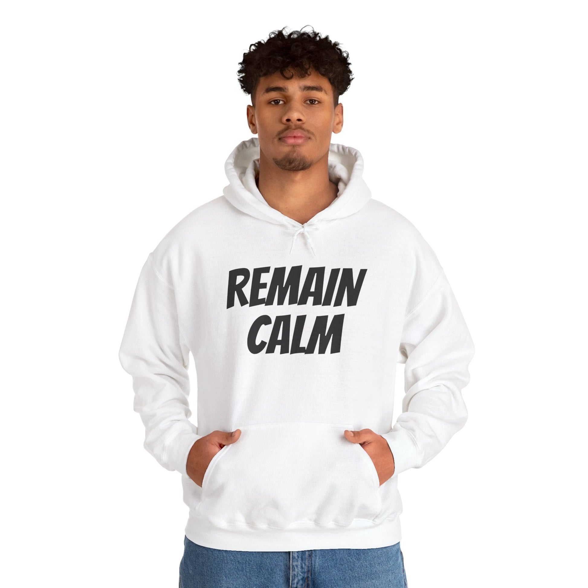 Relaxed Fit Hoodie with 'Remain Calm' Design - Perfect for Stress Relief & Everyday Comfort by Printify