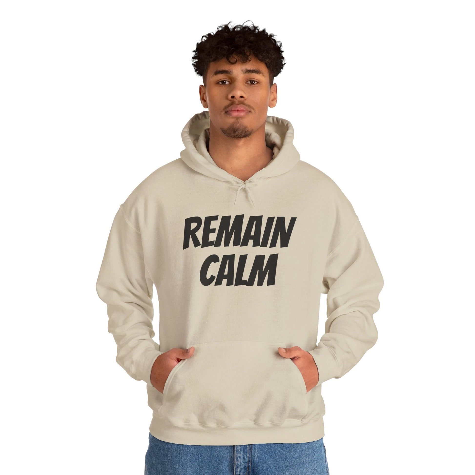 Relaxed Fit Hoodie with 'Remain Calm' Design - Perfect for Stress Relief & Everyday Comfort by Printify