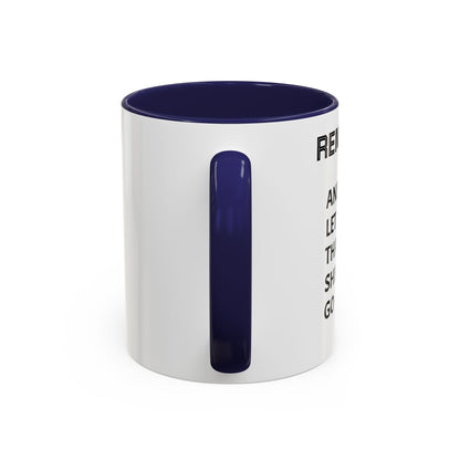 “Funny Mushroom Coffee Mug – Remain Calm & Let That Shiitake Go” (11 oz) Left Side by Printify