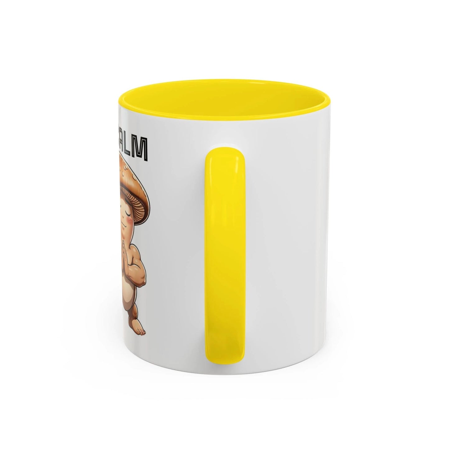 “Funny Mushroom Coffee Mug – Remain Calm & Let That Shiitake Go” (11 oz) Right Side by Printify
