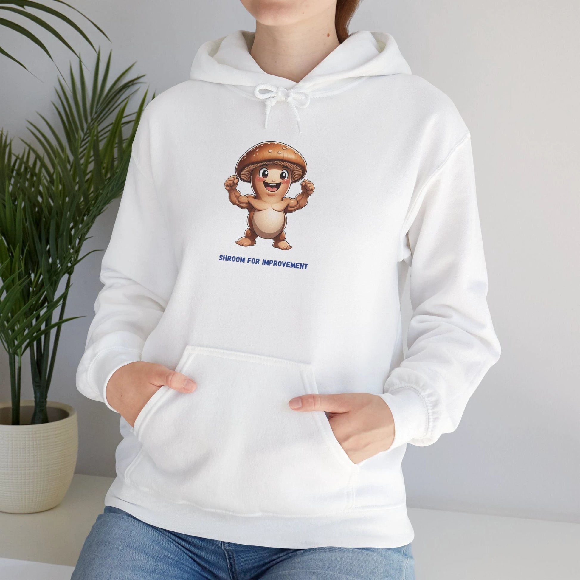 Shroom For Improvement Funny Mushroom Character Hoodie by Printify
